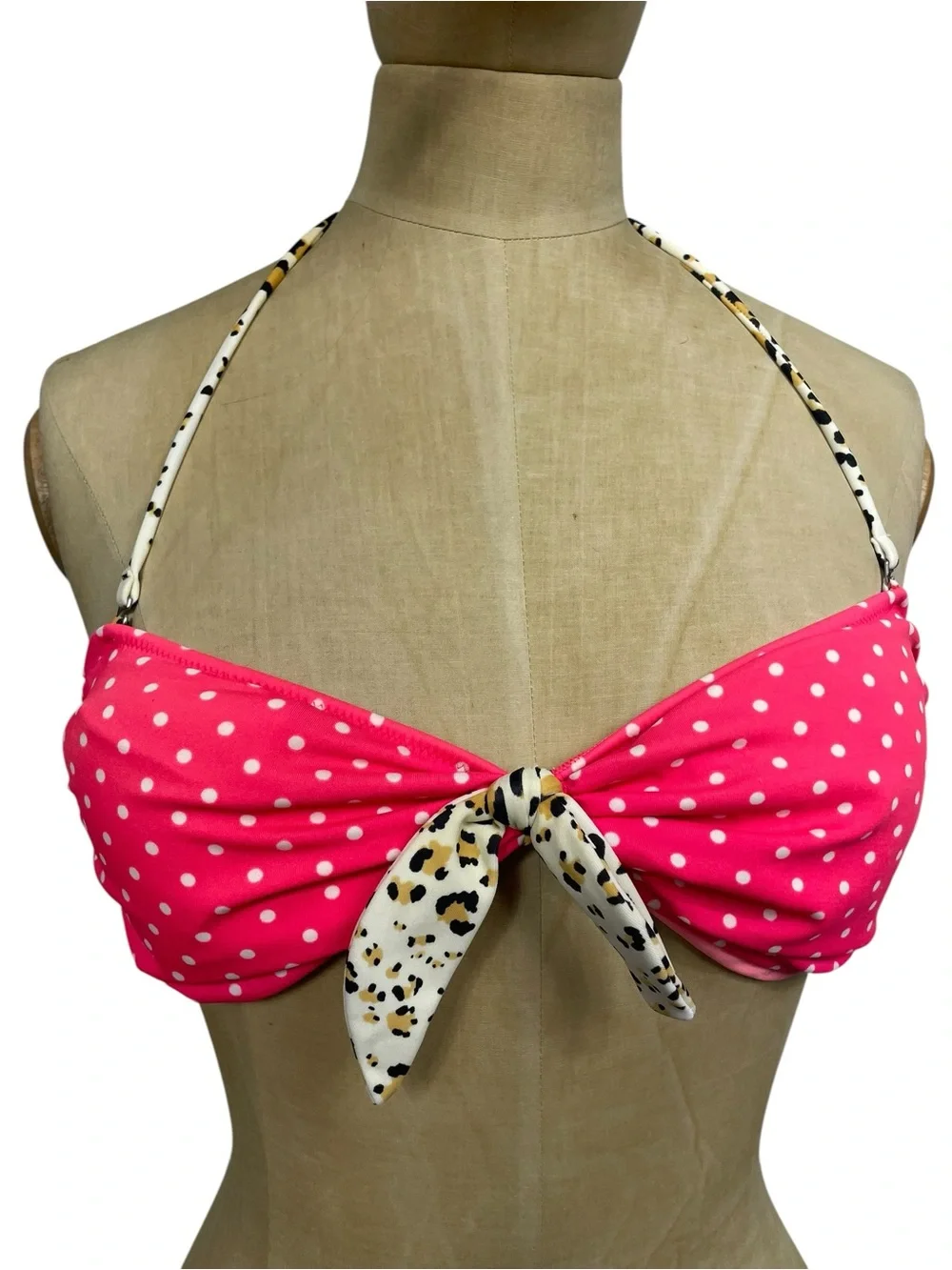 Victoria's Secret Pink Polka Dot Animal Print Halter Bikini Top L/G